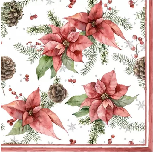 Servilleta 33 x 33 cm. -Navidad Flores de Pascua-