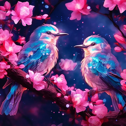 [DP-SFA158-Y] Pintar con Diamantes -Pájaros Azules y Rosas- Bastidor 25 x 25 cm. Figured´Art