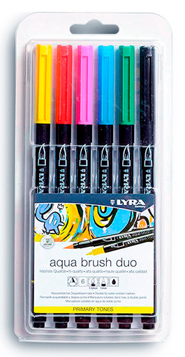 [6521060] Estuche 6 Rotuladores -Tonos Primarios Aqua Brush Duo- Doble Punta Lyra