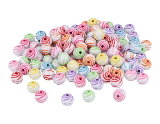 [E7624] Cuentas Plástico Redonda Espiral Multicolor 8 mm. Opaco (500 pzs.)