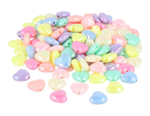 [E7641] Cuentas Plástico -Corazón- 12 mm. Multicolor Pastel Iris (350 pzs.)