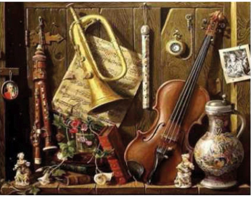 [0616008190] Pintar Por Números -Bodegón Instrumentos- Bastidor 30 x 40 cm. (27 pzs.)