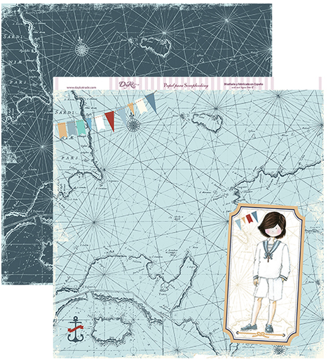 [SCP-186] Hoja Scrap 30,5 x 30,5 cm. -Comunión Niño Mapa Fondo Marino- Dayka