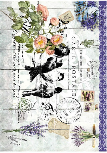 [PA285] Papel Arroz Decorado 30x40 cm. -Carte Postale- Cadence