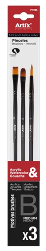 [PP286] Set 3 Pinceles Surtidos Acrílico / Oleo PP286 0A Artix