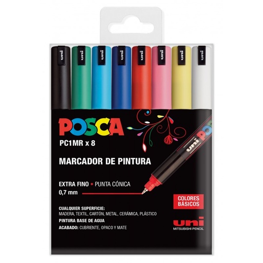 [182634684] Estuche 8 Rotulador Marcador PC-1MR -Colores Básicos- Posca