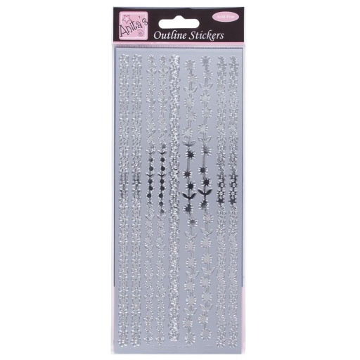 [ANT 8101021] Hoja 10 x 23 cm. Stickers -Bordes Florales Plata- Anita´s Docrafts