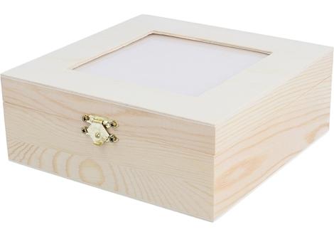 [7632] Caja Madera -Infusiones- 16 x 16 x 6 cm. con Vidrio y Separadores