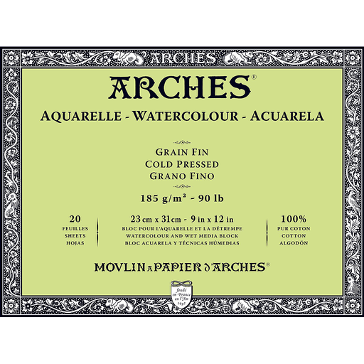 [1795053] Bloc Acuarela 20 Hojas 23 x 31 cm. 185 gr. Grano Fino Engomado 4 Lados Arches