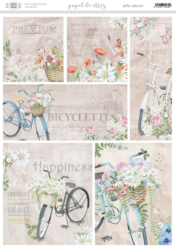 [1419700134] Papel de Arroz Decorado A3 29,7 x 42 cm. cm. -Bicyclettes- Artis Decor