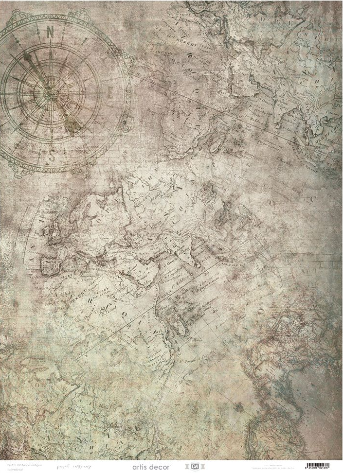 [1419600137] Papel Cartonaje 50 x 70 cm. -Mapa Antiguo- Artis Decor