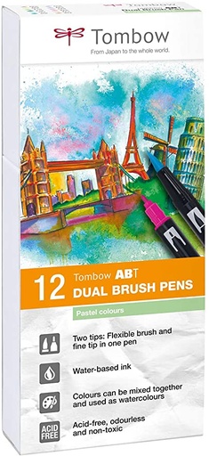[ABT-12P-2] Estuche 12 Rotuladores -Colores Pastel- ABT Dual Brush Pen Tombow
