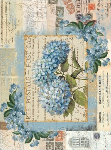 [888396] Papel Arroz Decorado 30x40 cm. -Hortensia Azul- Cadence