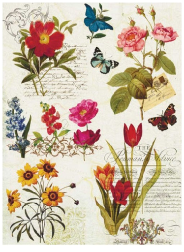 [PA042] Papel Arroz Decorado 30x40 cm. -Flores y Mariposas 2- Cadence
