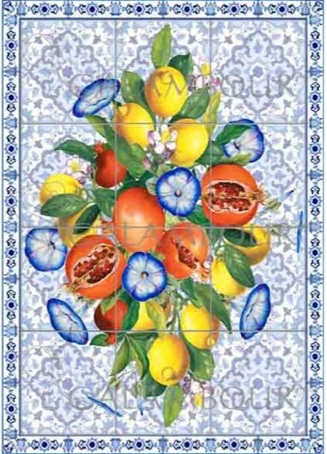 [2390988] Papel Arroz Decorado 35 x 50 cm. -Ceramic: Granadas / Limones- Calambour