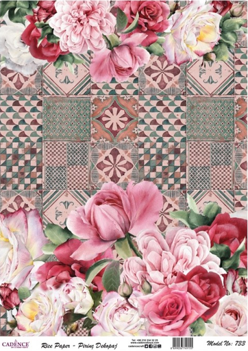 [PA733] Papel Arroz Decorado 30x40 cm. -Collage Flores- Cadence