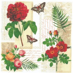 Servilleta 33 x 33 cm. -Flores y Mariposas Vintage-