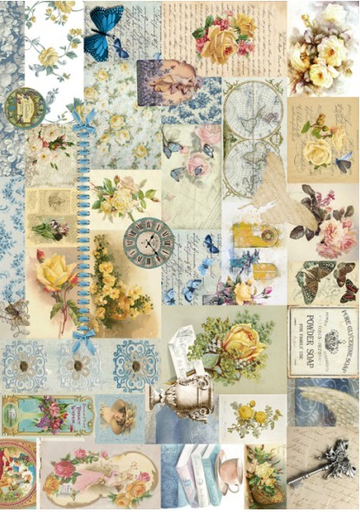 [PA647] Papel Arroz Decorado 30x40 cm. -Etiquetas Shabby- Cadence