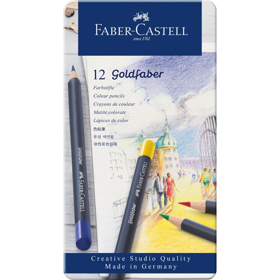 [114712] Estuche Metal Lápiz Dibujo Goldfaber 12 pzs. Creative Studio Faber-Castell