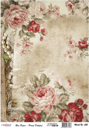 [PA522] Papel Arroz Decorado 30x40 cm. -Pergamino con Rosas- Cadence