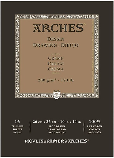 [A1795114] Bloc Dibujo 16 Hojas 23 x 31 cm. 200 gr. -Dessin Crème- Arches