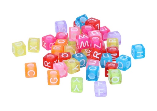 [99629] Cuentas Plástico Cubo Letras Pastel 6 x 6 mm. (300 pzs.)