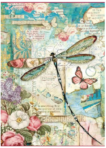 [DFSA4309] Papel Arroz Decorado  A4 - Wonderland Libelula - Stampería