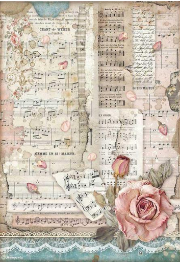 [DFSA4539] Papel Arroz Decorado  A4 - Passion Rosas y Musica - Stampería
