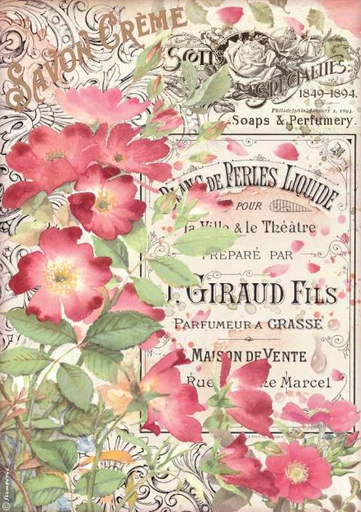 [DFSA4736] Papel Arroz Decorado  A4 - Rose Parfum Savon Créme - Stampería