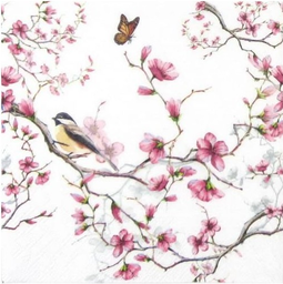 Servilleta 33 x 33 cm. -Bird & Blosson White-