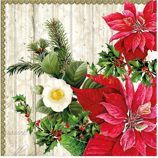 Servilleta 33 x 33 cm. -Poinsettia On Wood-