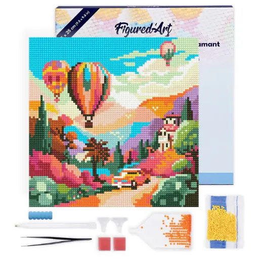 [DP-SFA172-Y] Pintar con Diamantes -Globos sobre el Valle- Bastidor 25 x 25 cm. Figured´Art