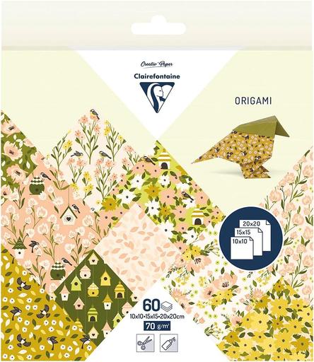 [95378C] Set Papel Origami -Primavera- 60 Hojas 10x10 / 15x15 / 20x20 cm. 70 gr. Clairefontaine