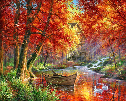 [FA10021-Y] Pintar Por Números -Río de Otoño y Barco- Bastidor 40 x 50 cm. Figured´Art