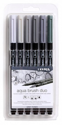 [6521063] Estuche 6 Rotuladores -Tonos Grises Aqua Brush Duo- Doble Punta Lyra
