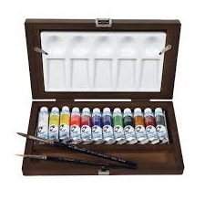 [20840112]  Acuarela Van Gogh Estuche Madera 12T 10 ml. + 2 Pinceles Talens